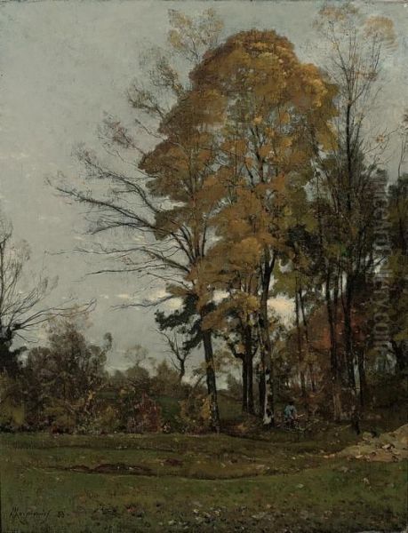 A Woodsman In The Forest Oil Painting by Henri-Joseph Harpignies