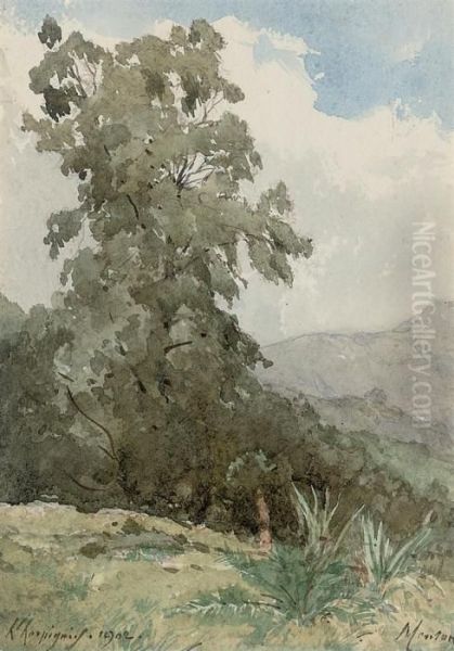 Menton Oil Painting by Henri-Joseph Harpignies