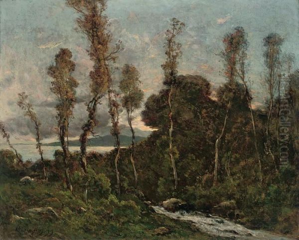 Coucher De Soleil, Cote D'azur Oil Painting by Henri-Joseph Harpignies