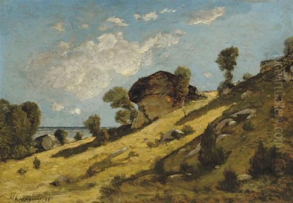 A Rocky Coast Oil Painting by Henri-Joseph Harpignies