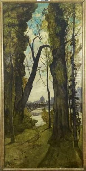 Le Pont Des Saints-peres Et Le Dome De L'institut Oil Painting by Henri-Joseph Harpignies