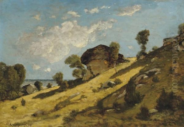 A Rocky Coast Oil Painting by Henri-Joseph Harpignies