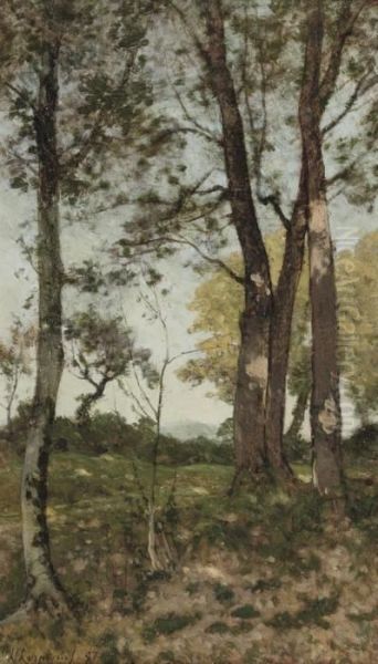 Interieur De Bois Sur La Loire: Trees In A Landscape Oil Painting by Henri-Joseph Harpignies