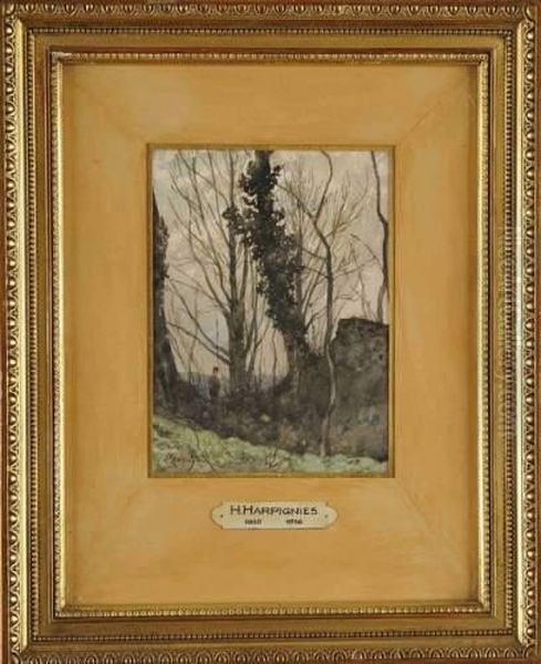 Homme Dans Un Sous Bois Oil Painting by Henri-Joseph Harpignies