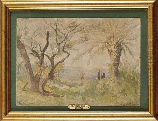 Paysage Aux Palmiers Oil Painting by Henri-Joseph Harpignies