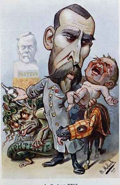 Dr Emile Roux 1853-1933 and Diphtheria Oil Painting by Colomb B. Moloch