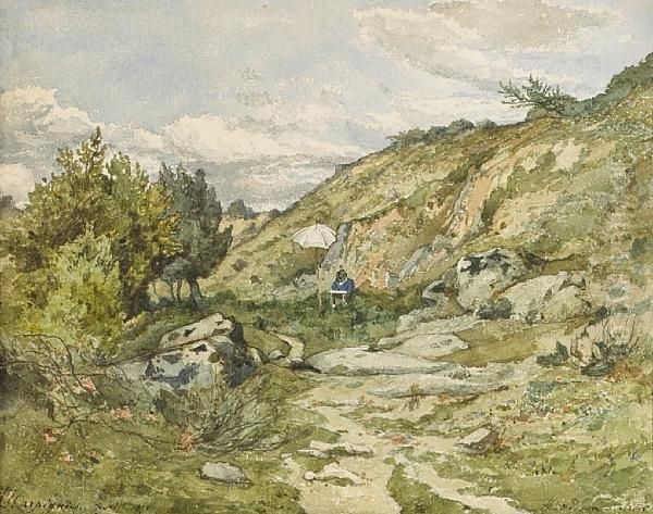 A Landscape With An Artist At Work Oil Painting by Henri-Joseph Harpignies