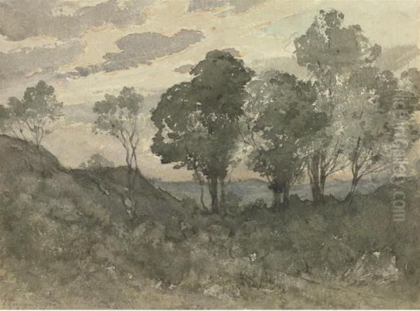 A Wooded Landscape In Evening Light Oil Painting by Henri-Joseph Harpignies