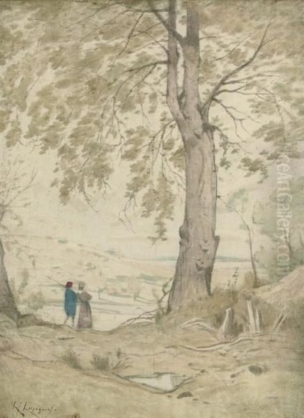 A Stroll Through The Woods Oil Painting by Henri-Joseph Harpignies