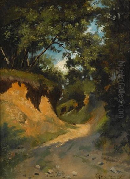 A Country Lane Oil Painting by Henri-Joseph Harpignies