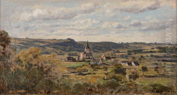 Le Village De Chastelay Pres De Herisson(allier) Oil Painting by Henri-Joseph Harpignies