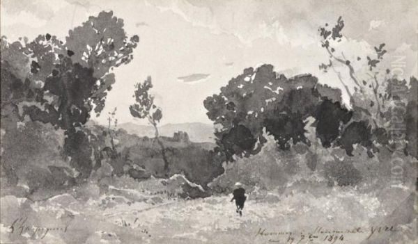 Chasseur Dans La Clairiere Oil Painting by Henri-Joseph Harpignies