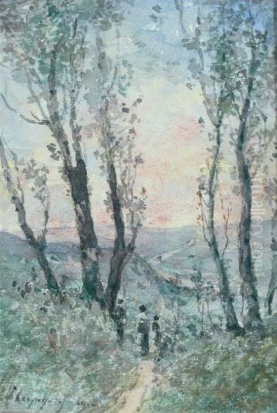 Promeneurs En Foret Oil Painting by Henri-Joseph Harpignies