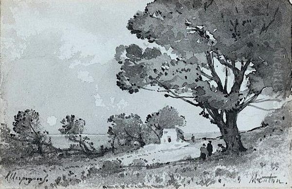 Paysage Aux Environs De Menton Oil Painting by Henri-Joseph Harpignies