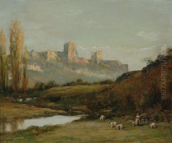 A Summer Landscape With Thecity Of Carcasonne In The Background Oil Painting by Henri-Joseph Harpignies