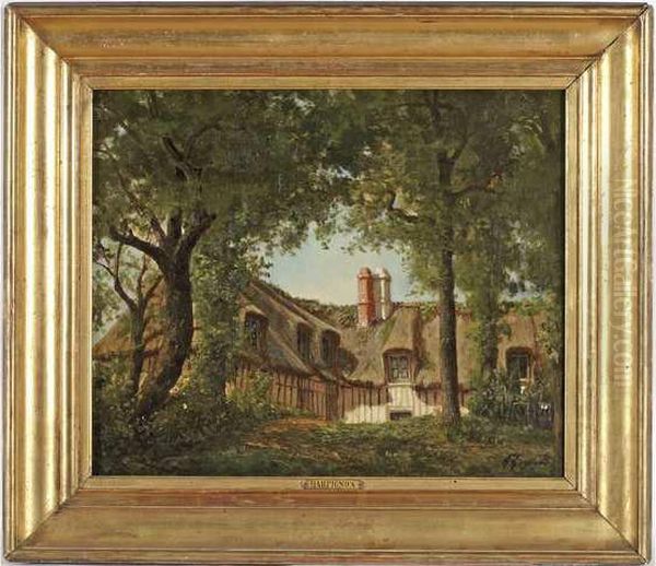 Chaumiere Huile Sur Toile Oil Painting by Henri-Joseph Harpignies