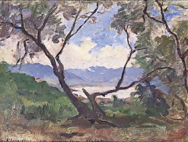 Vue Dun Petit Lac A Travers Les Arbres Oil Painting by Henri-Joseph Harpignies