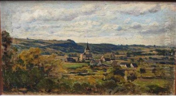 Le Village De Chastelay Oil Painting by Henri-Joseph Harpignies