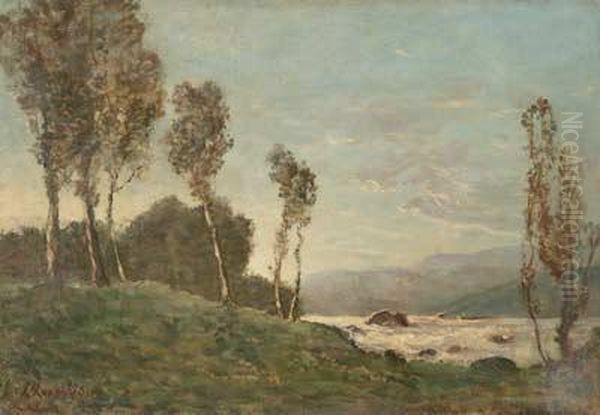 Seeufer Mit Birken Oil Painting by Henri-Joseph Harpignies