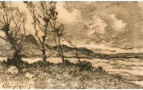 Skizze Von Landschaft Mit Baumen Bei Sturmischemwetter An Der Seine Oil Painting by Henri-Joseph Harpignies