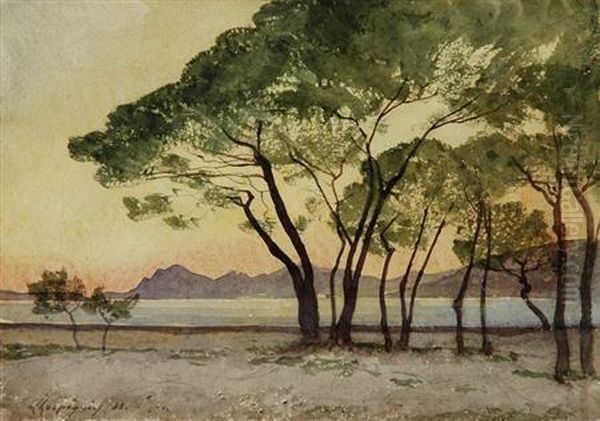 French, - La Mer Au Capd'antibes Oil Painting by Henri-Joseph Harpignies