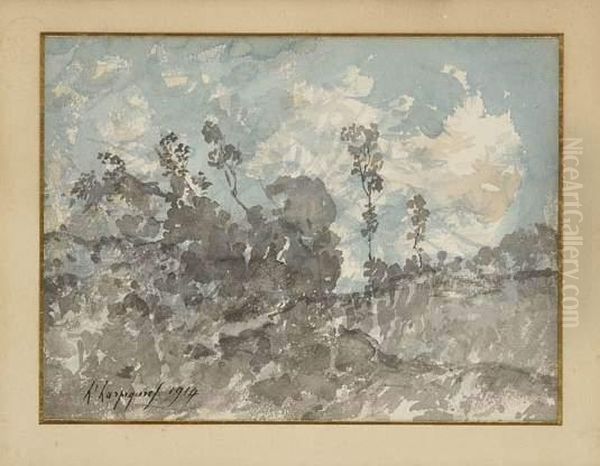 Paysage Aux Arbres Et Ciel Nuageux Oil Painting by Henri-Joseph Harpignies