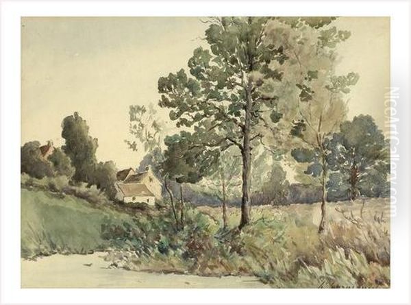 Chaumiere Au Milieu Des Arbres Oil Painting by Henri-Joseph Harpignies