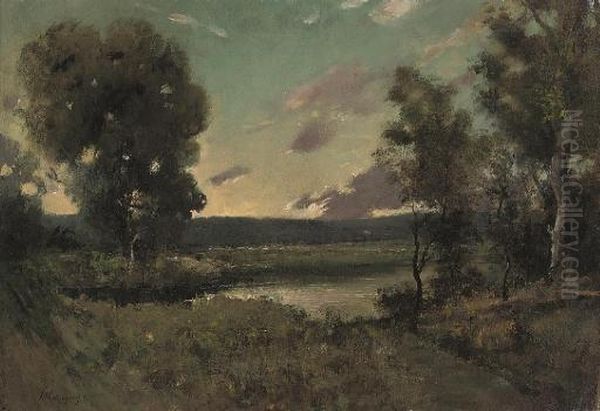 A Woodland Pool At Twilight Oil Painting by Henri-Joseph Harpignies