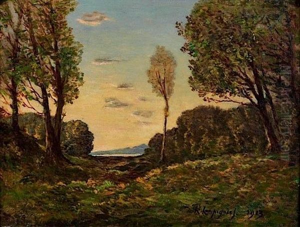 Paysage De L'yonne Oil Painting by Henri-Joseph Harpignies