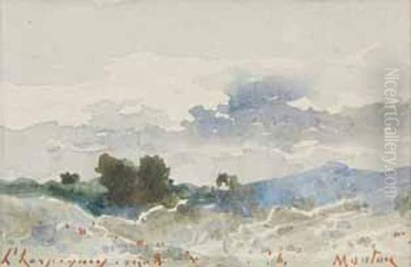 Paysage Vallone, 1908, Menton ( ) Oil Painting by Henri-Joseph Harpignies