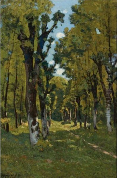 Alle Des Tilleuls A Saint Prive, Yonne (sunlit Woodland Path) Oil Painting by Henri-Joseph Harpignies