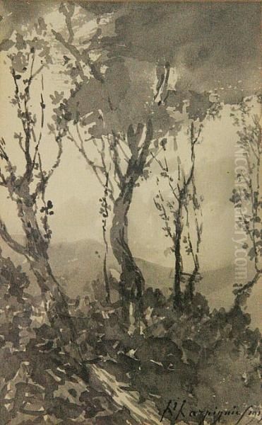 Tree Study Oil Painting by Henri-Joseph Harpignies