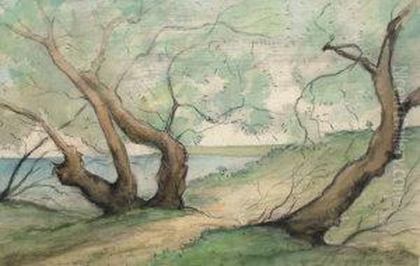 Woodland Study; Black Crayon And
 Watercolour, Bears Signature, Date And Inscription, 16.6x24.5cm. 
Provenance: With The Brod Gallery, London, According To Label Attached 
To The Reverse Oil Painting by Henri-Joseph Harpignies