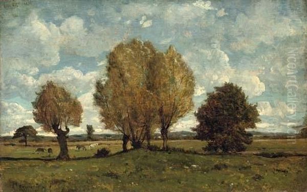 A Meadow Landscape Oil Painting by Henri-Joseph Harpignies