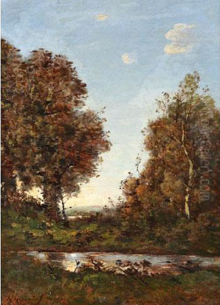 < L'etang Presdes Grands Oil Painting by Henri-Joseph Harpignies