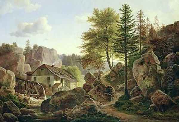 A Watermill in the Vosges near Ribanville 1836 Oil Painting by Carl Morgenstern