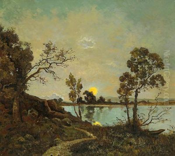 Abendliche Fluslandschaft Oil Painting by Henri-Joseph Harpignies