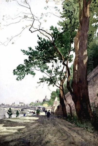 The Seine At Paris Oil Painting by Henri-Joseph Harpignies