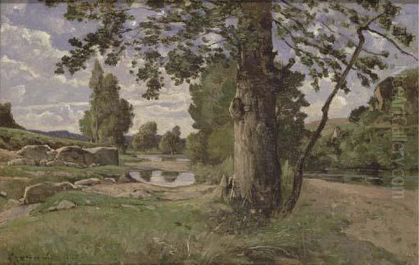 Le Grand Arbre Au Bord De La Riviere Oil Painting by Henri-Joseph Harpignies