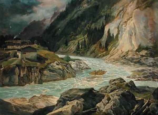 Rapids on the River Isar 1830 Oil Painting by Carl Morgenstern