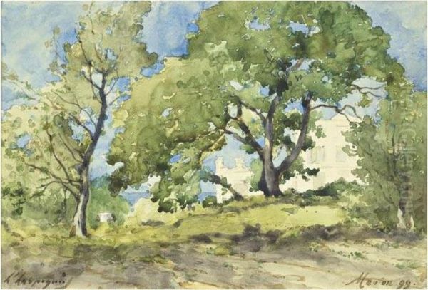 Vue De Menton Oil Painting by Henri-Joseph Harpignies