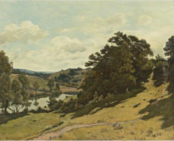 Paysage A Flanc De Coteau Au Bord D'une Riviere Oil Painting by Henri-Joseph Harpignies