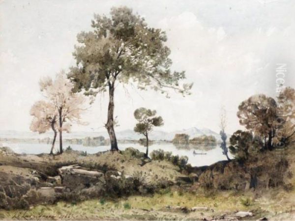 Edge Of The Lake Oil Painting by Henri-Joseph Harpignies