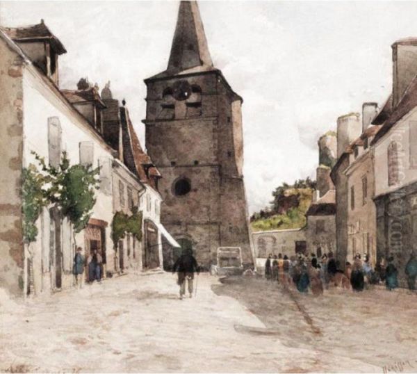 Gathering Outside The Church Oil Painting by Henri-Joseph Harpignies