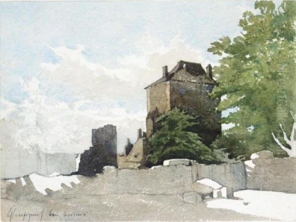 A House And Other Buildings Within A Walled Garden Oil Painting by Henri-Joseph Harpignies