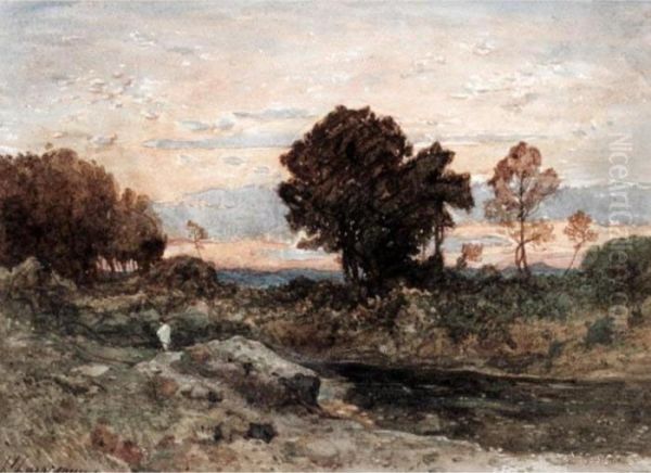 Landscape At Sunset Oil Painting by Henri-Joseph Harpignies