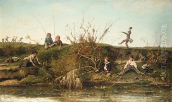 L'ecole Buissonniere (the Young Truants) Oil Painting by Henri-Joseph Harpignies