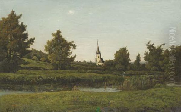 Vue D'un Village Oil Painting by Henri-Joseph Harpignies