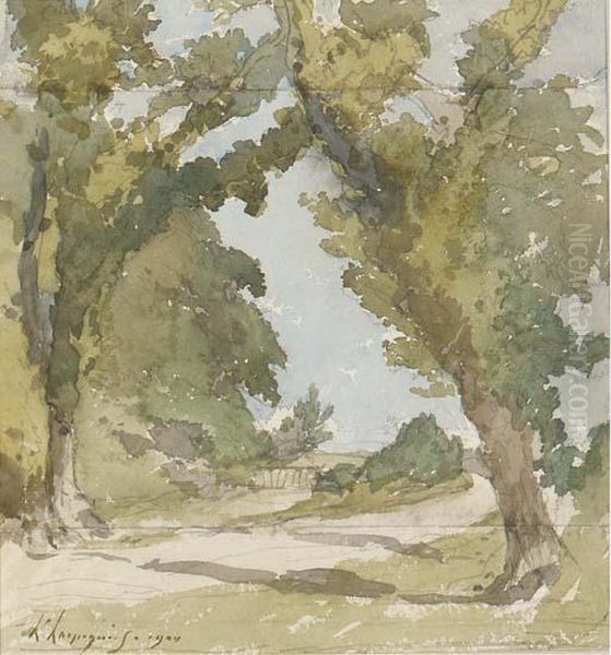 A Wooded Landscape Oil Painting by Henri-Joseph Harpignies