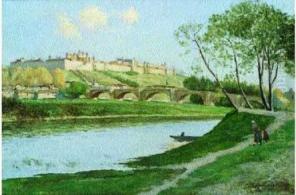 Vue D'une Ville Fortifiee Oil Painting by Henri-Joseph Harpignies